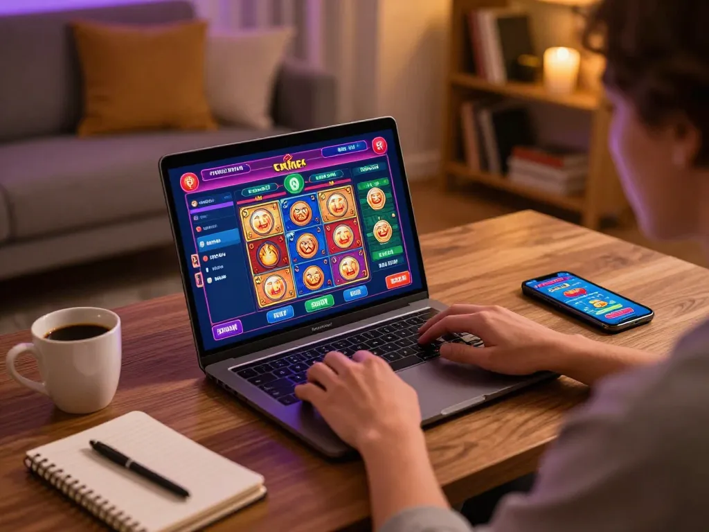 Playing online casino games on laptop at home with open88 for exciting wins