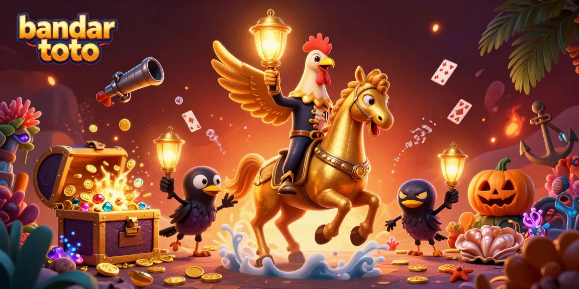 Spin to win at bandar toto with golden rooster, treasure, and lively casino vibes!