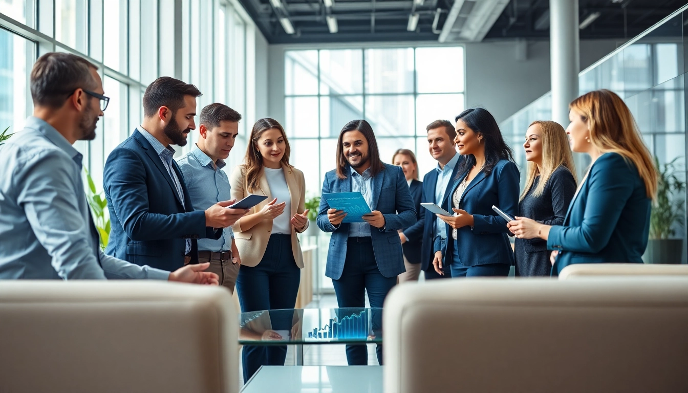 Utilize AI for competitor analysis with a dynamic team in a modern office setting.