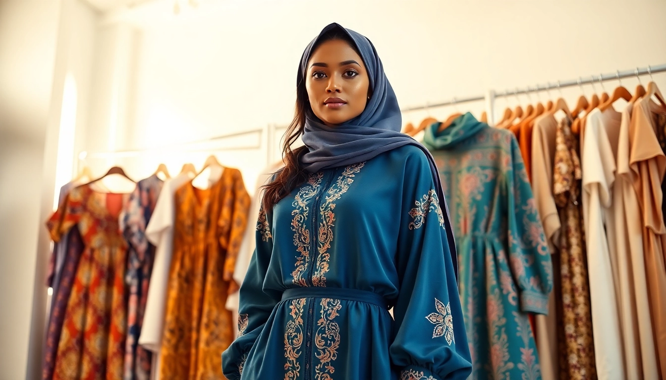 Showcase of trendy outfits by a modest clothing manufacturer in a stylish boutique setting.