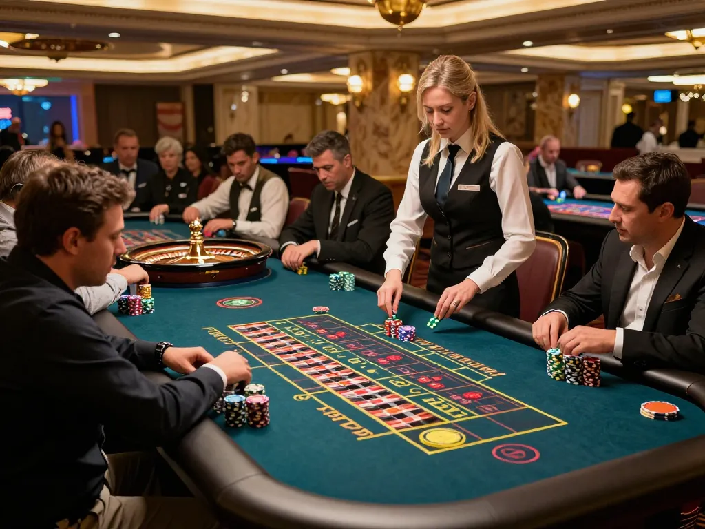 Go8 roulette players strategizing bets at an upscale casino table during an exciting game.