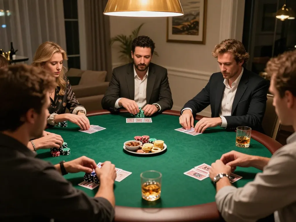 Players enjoying an exciting poker night at Nhà cái DABET, showcasing strategic gameplay and luxurious ambiance.