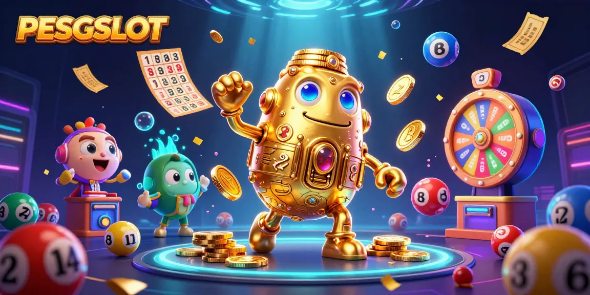 Mengakses PESGSLOT dengan aman melalui simbol mesin slot berbentuk golem emas dan elemen permainan yang dinamis.