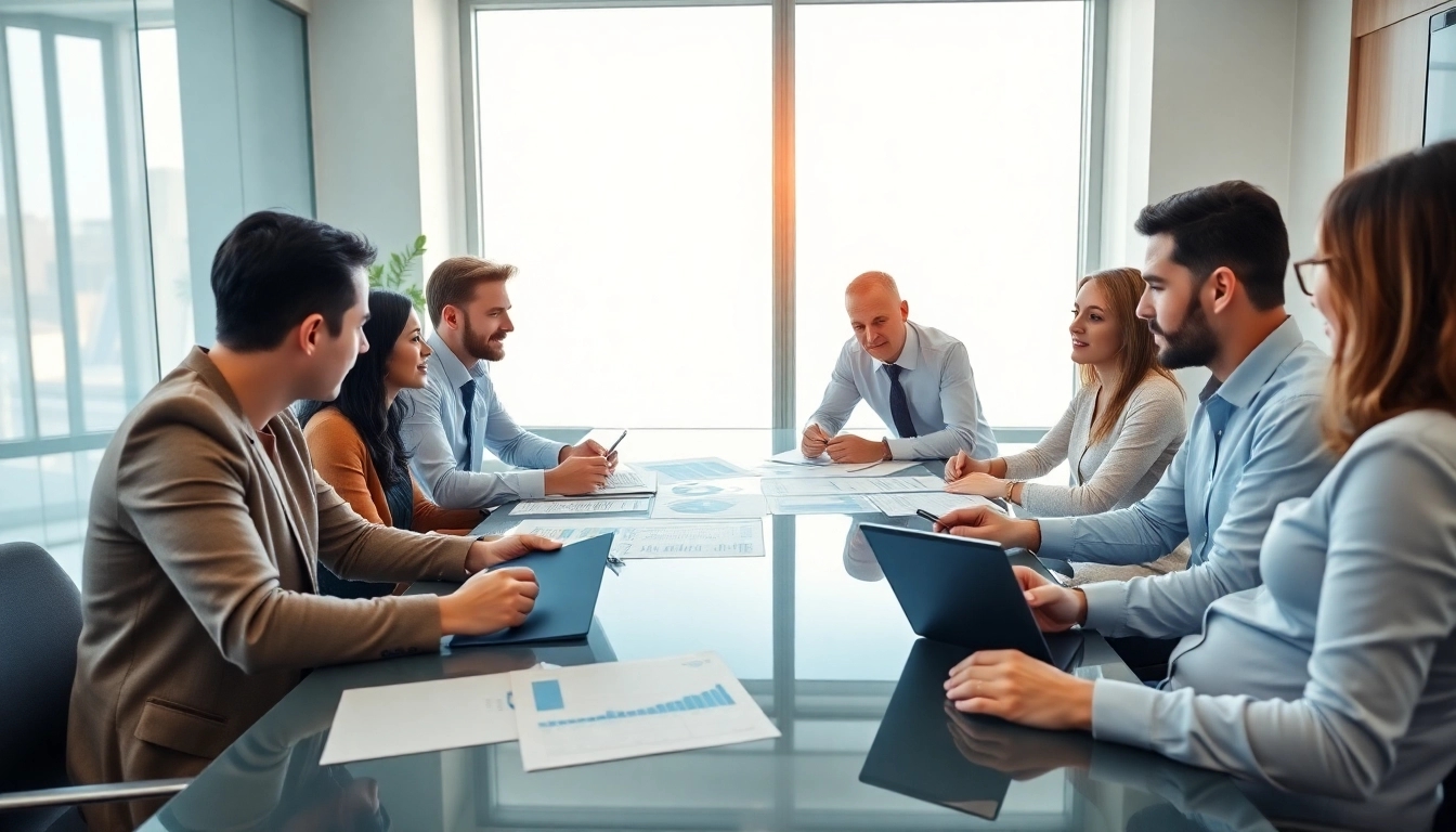 Collaborative professionals discussing SMSF set up in a modern office environment.