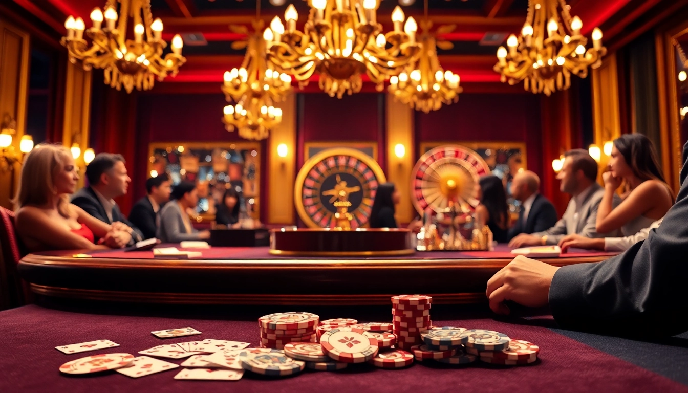 Hit Club table game with vibrant poker chips and cards, set in an elegant casino atmosphere.
