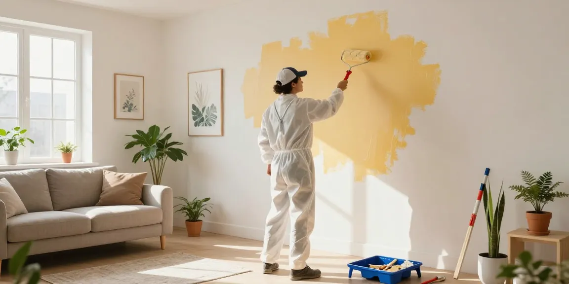 Painters in Franklin County Ohio transforming a living space with vibrant colors in a bright interior.