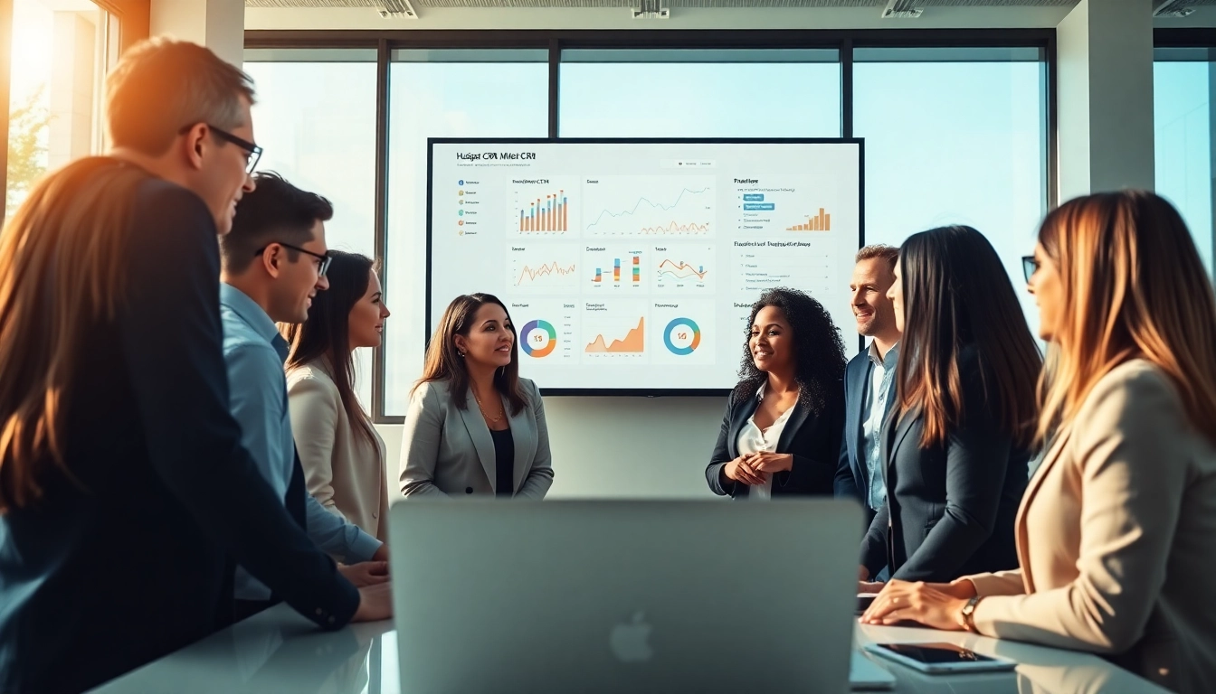 Enhance your overhead view of HubSpot CRM free usage with a professional team collaborating effectively.