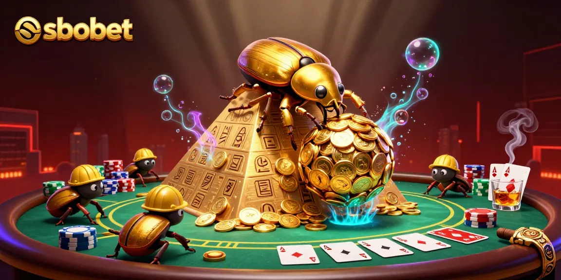 SBOBET gamblers enjoy massive wins in a vibrant gaming realm filled with golden coins and poker excitement.