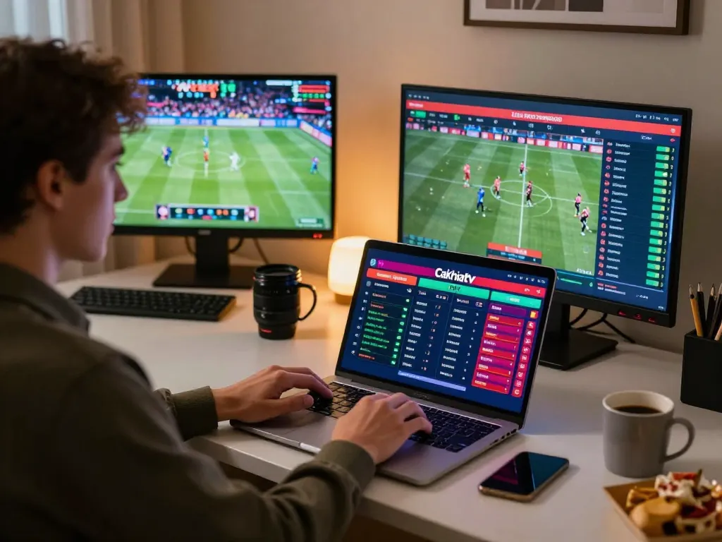 Cakhiatv enhancing online sports betting experience with a vibrant home setup.