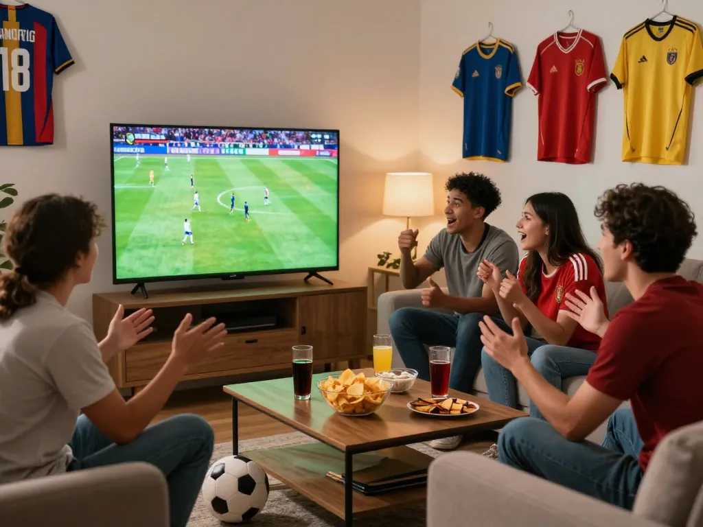 Cakhiatv soccer streaming gathering in a dynamic living room during a match