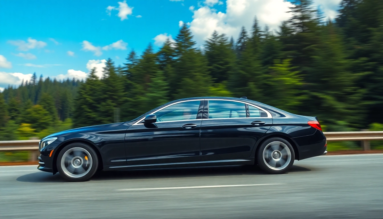 Experience the comfort of a seattle to vancouver car service with a luxury sedan on a scenic road.