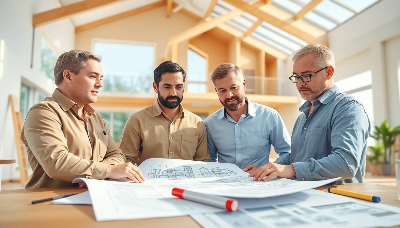 Residential architects for home renovation collaborating on innovative designs in a bright workspace.