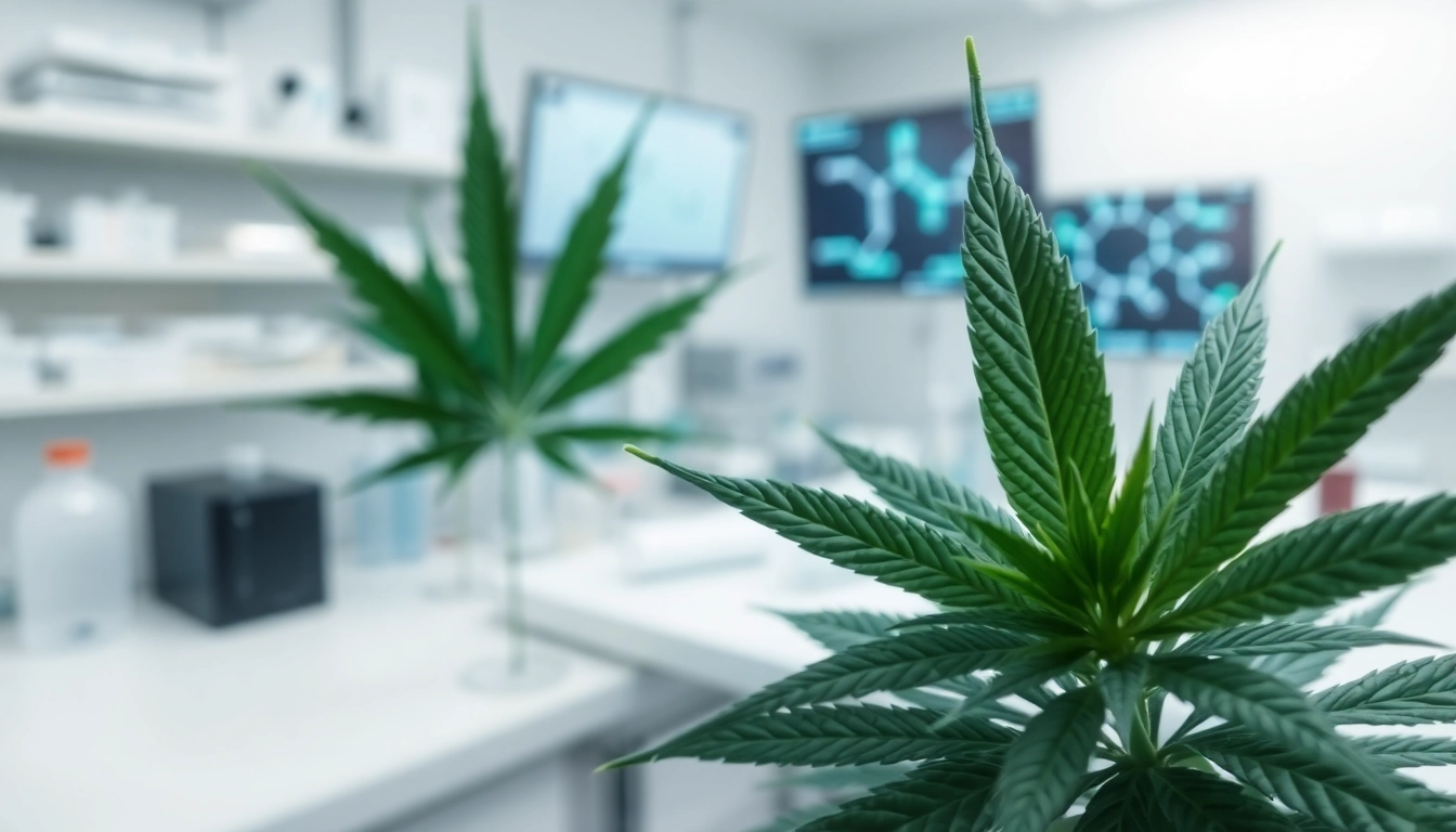 Close-up of a cannabis leaf in a lab setting, highlighting WIN55 cannabinoid research.