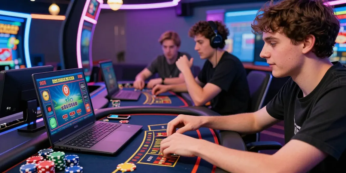 Engaged player enjoying vibrant online credit card casinos gameplay with chips and smartphone.