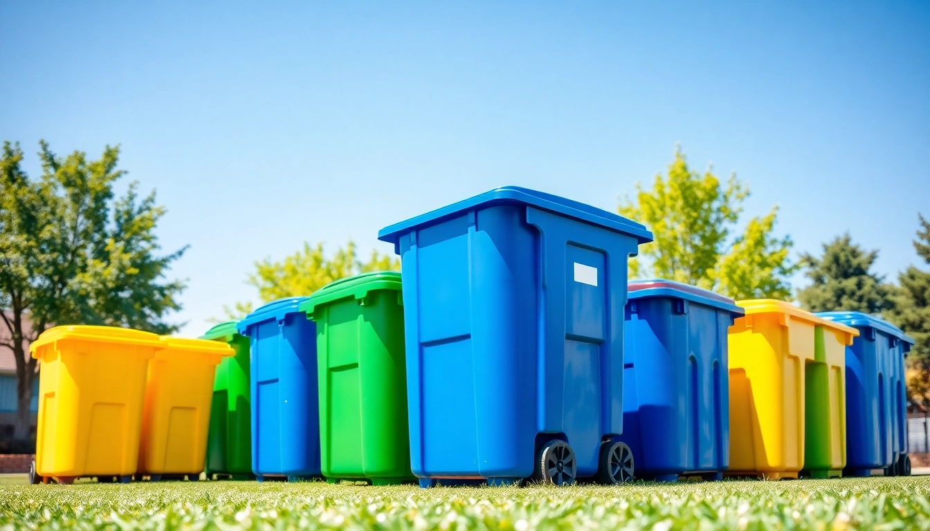 Engaging view of garbage bins rental with vibrant colors and organized layout outdoors.