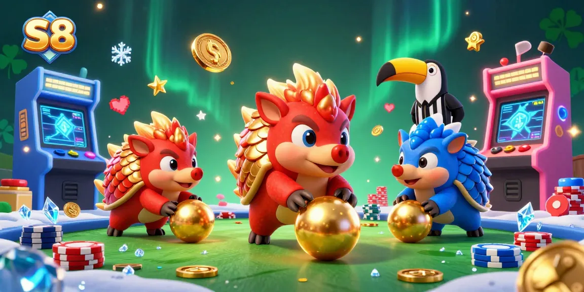 S8 players enjoying thrilling 3D casino action with pangolins rolling through poker chips.