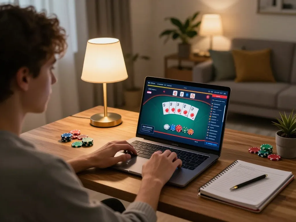 Player engaging in online casino gaming at home with UU88 laptop interface.
