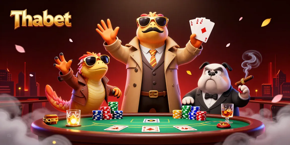 Thabet showcases playful raptors in a trench coat attempting a VIP casino entrance amidst lively game elements.