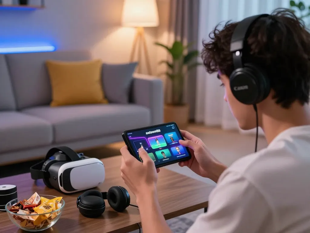 Player enjoying autowin88 mobile gaming in a cozy living room with vibrant decor