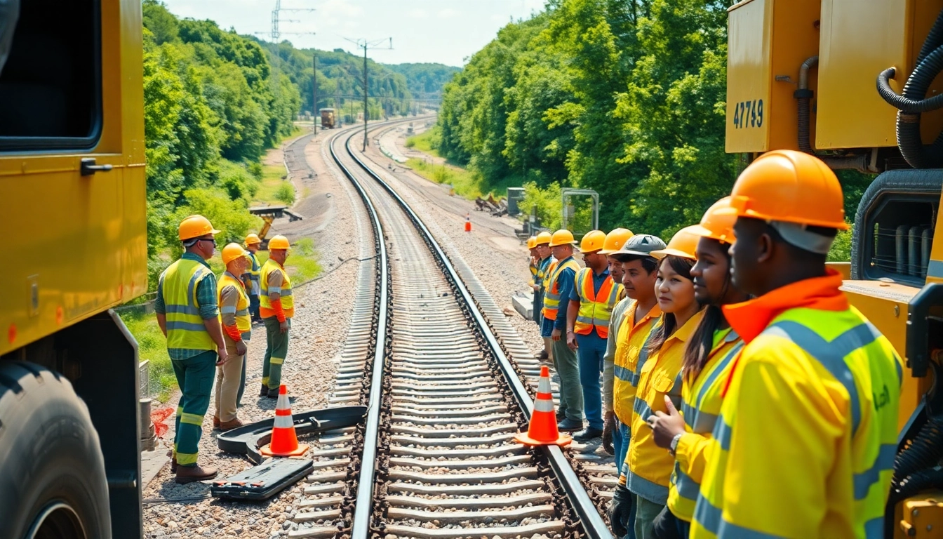 Emergency Railroad Repair Services team actively fixing tracks, showcasing precision and professionalism.