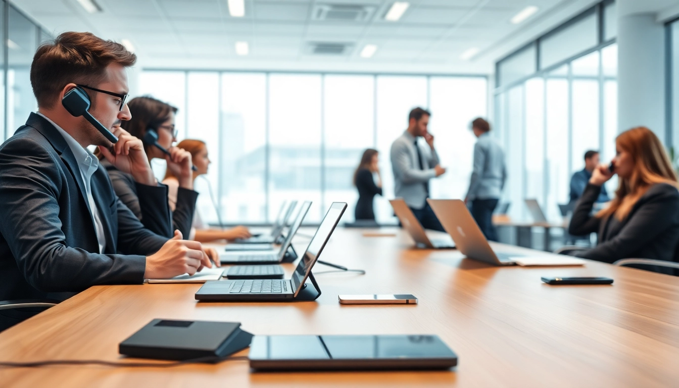 Visualize effective business phone service usage in a collaborative office setting.