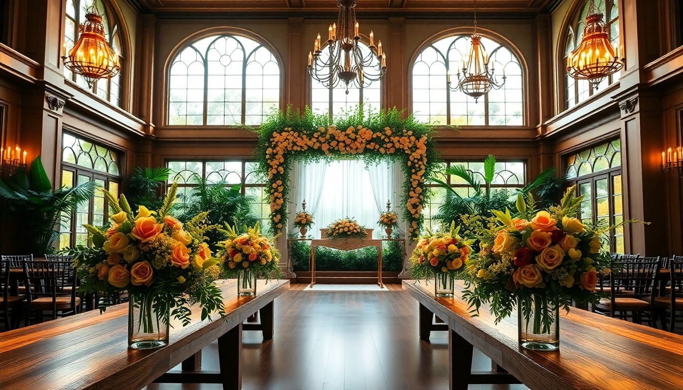 Stunning ceremony at Jacksonville Wedding Venue featuring elegant floral decorations.