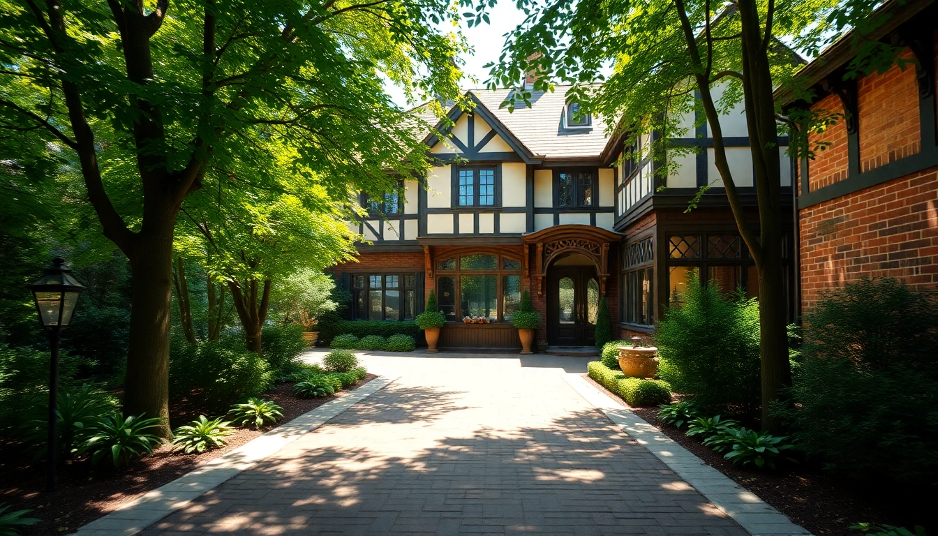 Showcasing the elegant Wellesley Tudor Expansion, a beautifully designed Tudor-style home surrounded by greenery.
