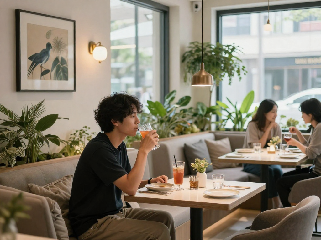 강남쩜오 멀리건의 아늑한 공간에서 편안한 분위기를 즐기는 모습