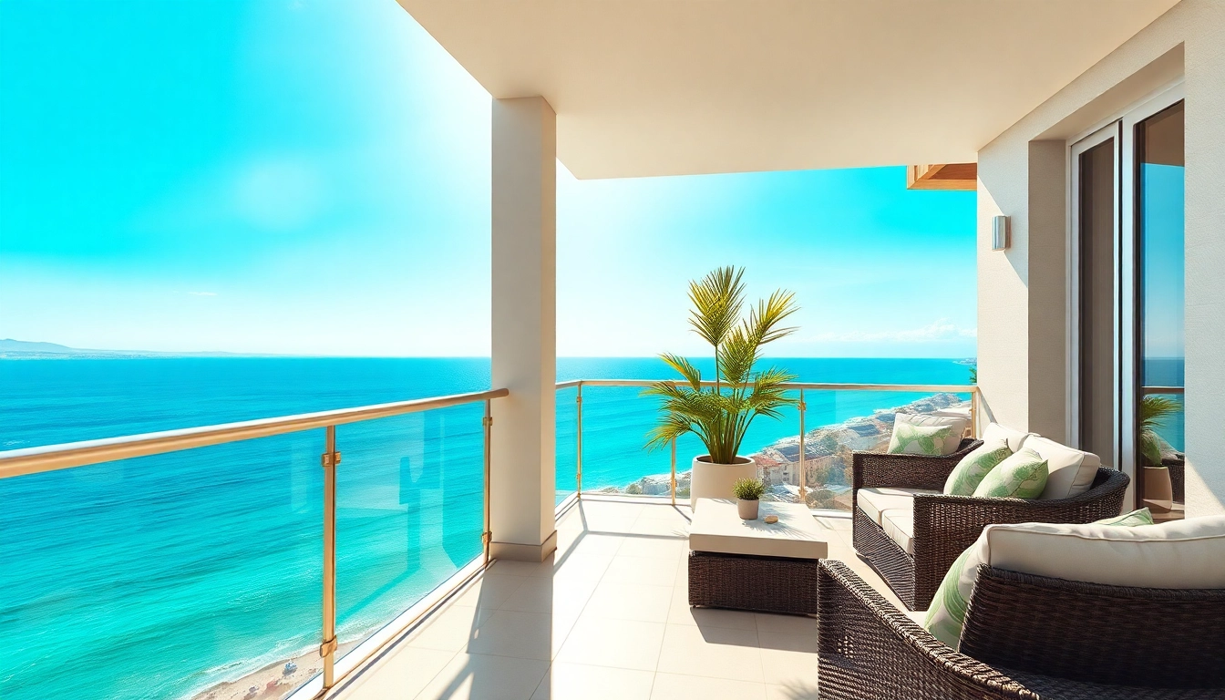 View a modern balcony with vibrant sea views, showcasing alanya flats for sale.