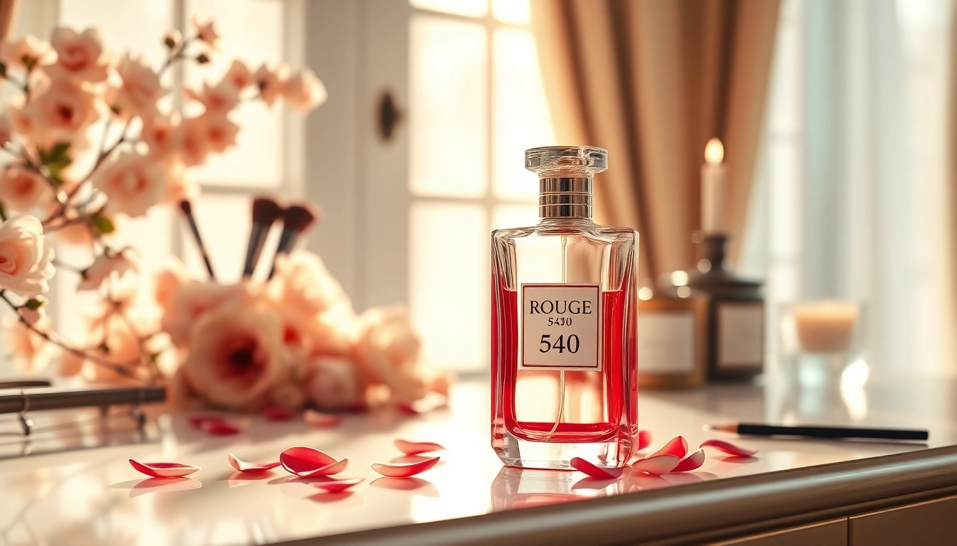 Experience the allure of Rouge 540 with an elegant fragrance composition and floral elements.