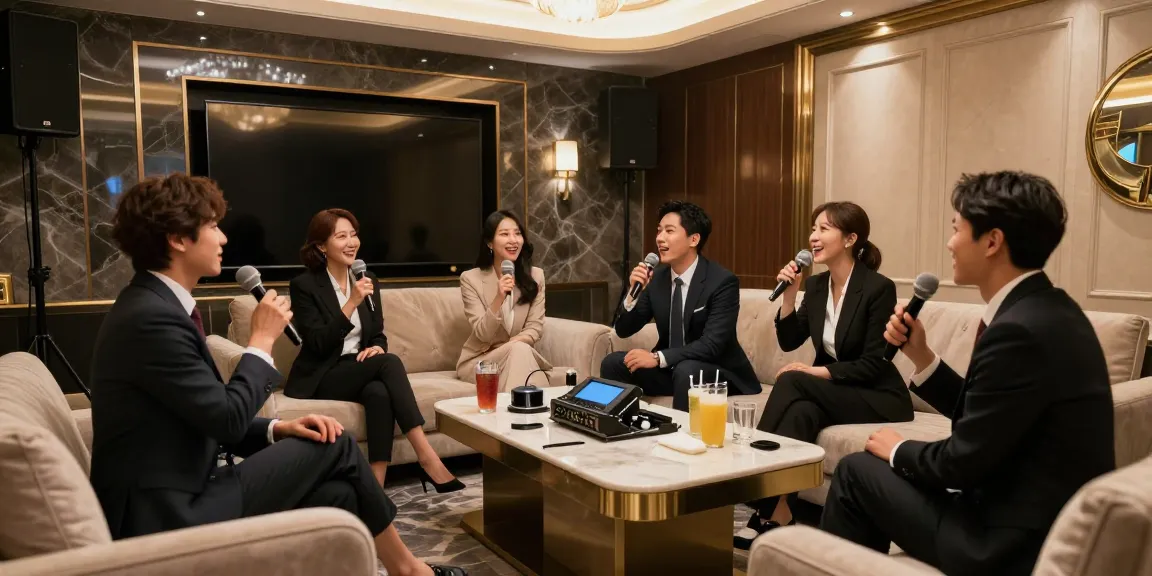 강남쩜오 프리미엄 가라오케에서 즐거운 분위기로 노래하는 전문가들.