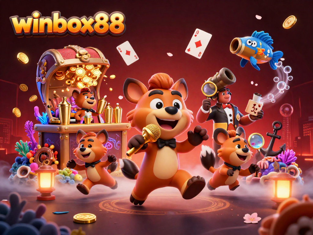 Engage in fun at winbox88 with lively hyenas in a colorful casino scene mixing drinks and cracking jokes.