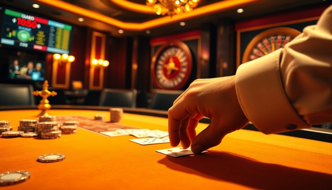 Sunwin poker table with glistening chips and warm lighting showcasing thrilling casino dynamics.
