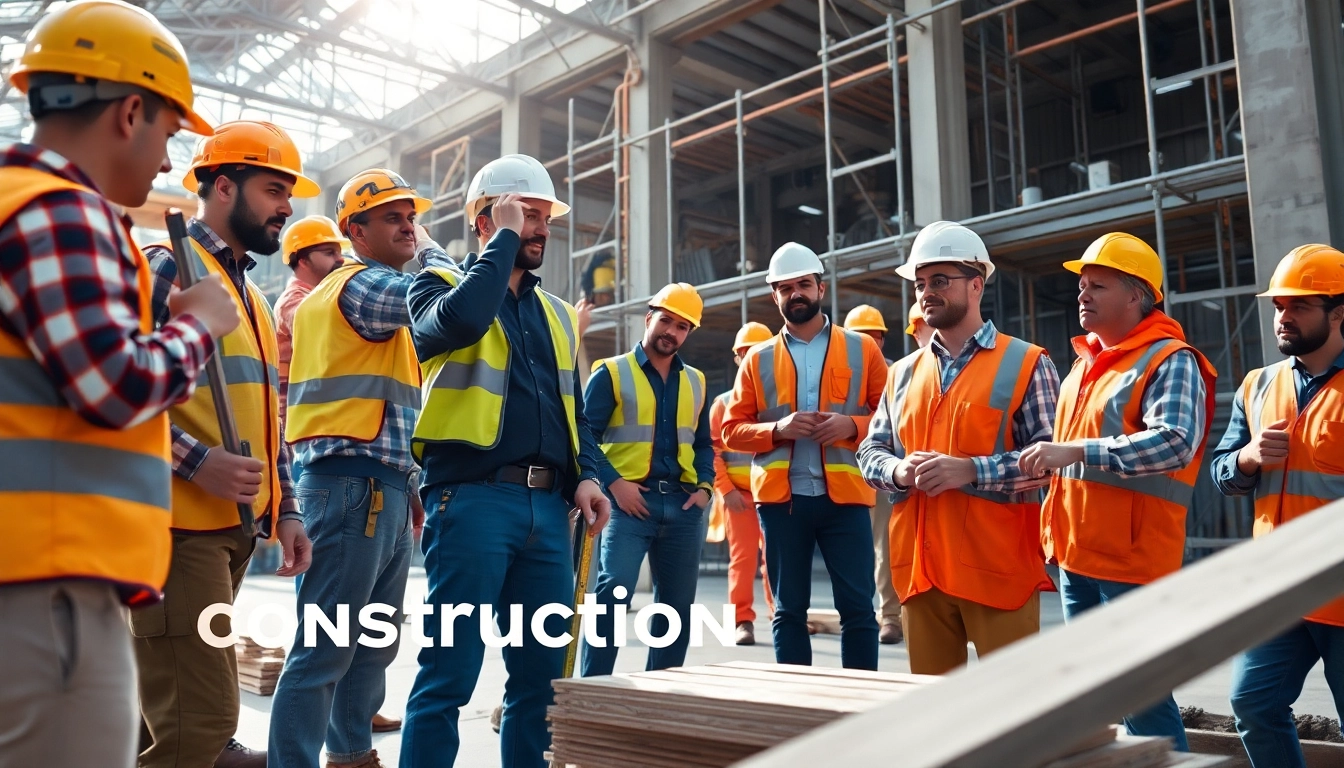 Engaged workers participating in Construction training at a vibrant construction site.