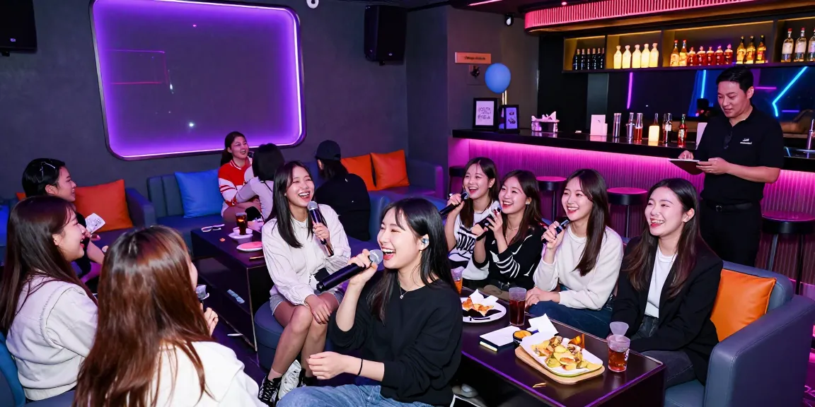 인천쓰리노에서 즐거운 시간을 보내는 손님들, 현대적인 인테리어와 화려한 조명이 돋보이는 노래방의 모습