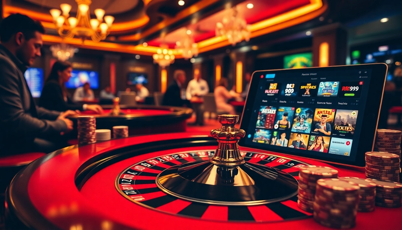 Engaging players at RR99 bet enjoying vibrant casino action with roulette and poker chips.