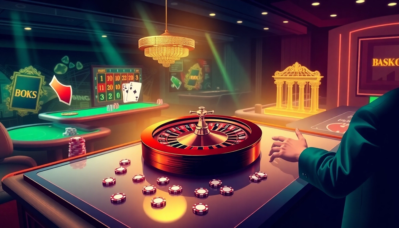 Scène de jeu en ligne captivante mettant en avant le casino en ligne avec des couleurs vives et des jeux interactifs.
