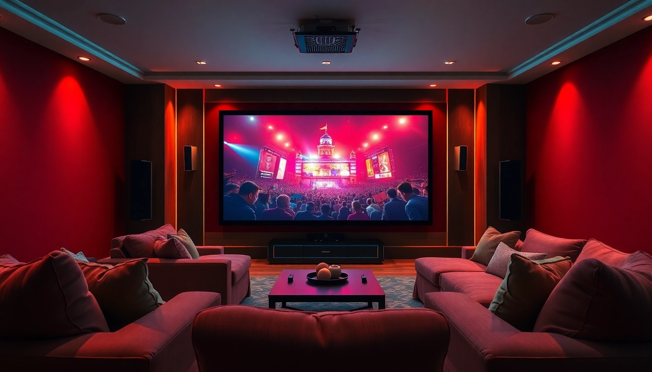 View a home theater setup demonstrating a vibrant experience for ดูหนัง lovers.