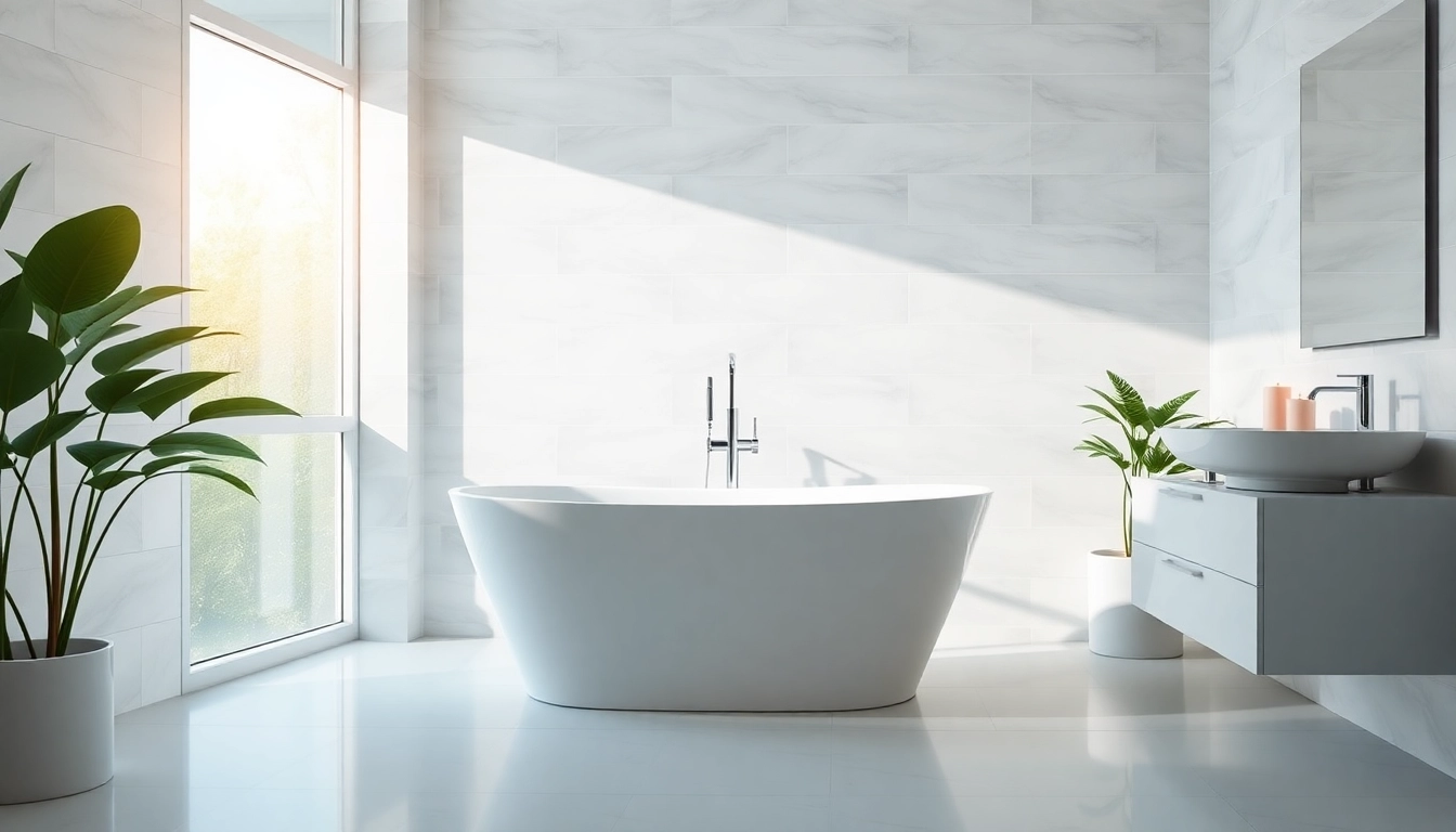 Experience premium bath supply and installation with this modern freestanding bathtub.
