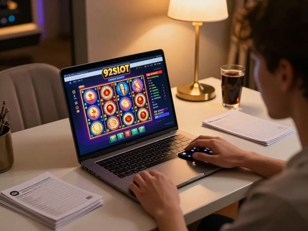 Experience exciting gameplay with 92slot on your laptop in a cozy setup