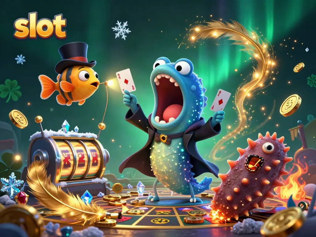 Engage with thrilling slot action in this vibrant casino scene featuring animated sea creatures.