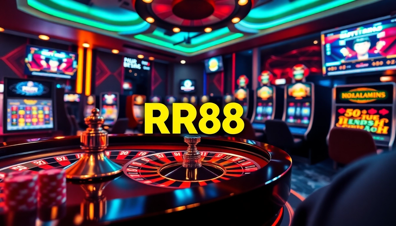 Experience high-stakes excitement with RR88 online betting interface featuring roulette and slot machines.