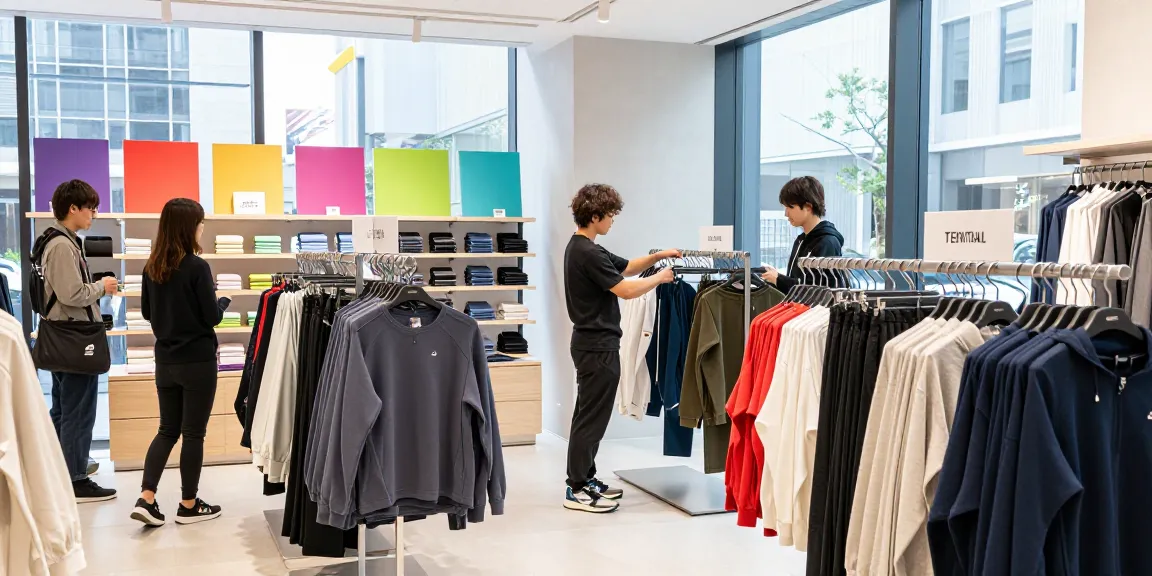 モダンな店舗でスタイリッシュな個人がTENTIAL丸の内でバクネ回復ウェアをショッピング中。