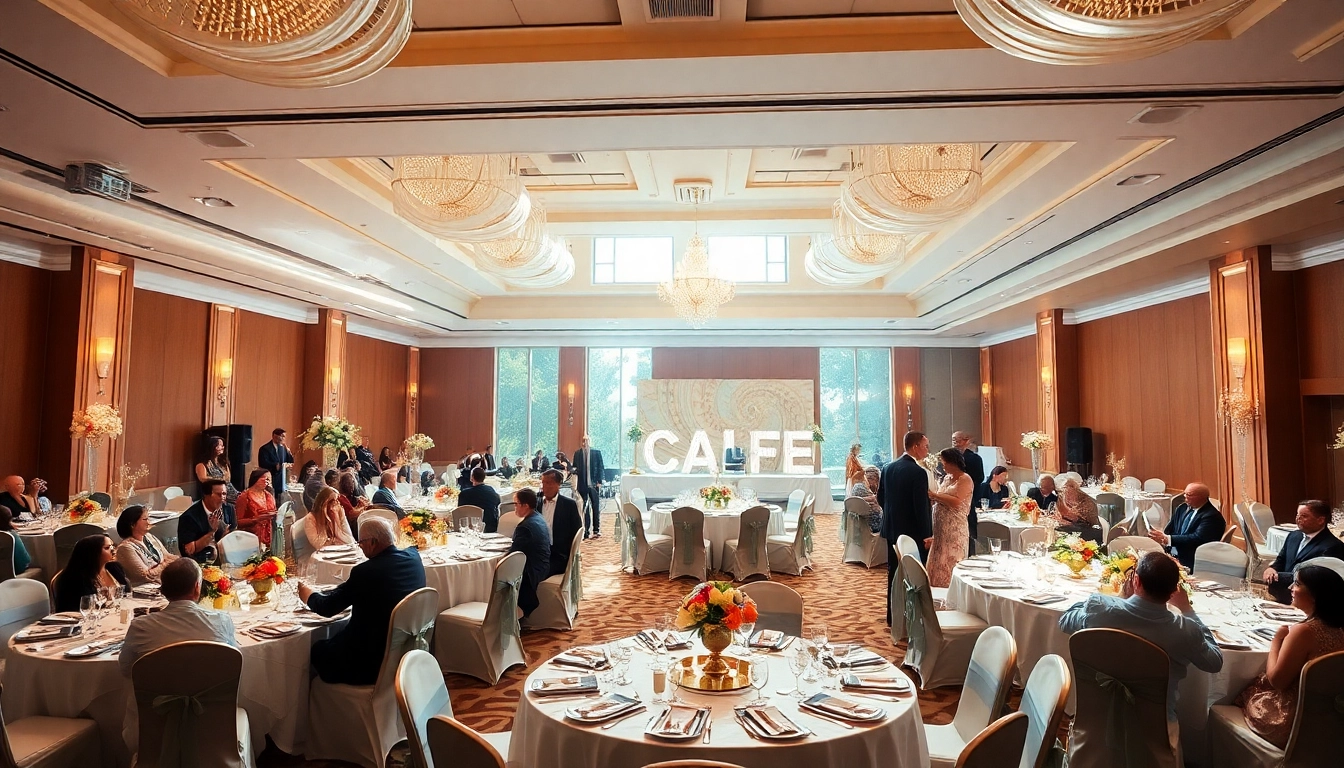 Impression von almas event center mit festlich geschmücktem Saal und fröhlichen Gästen.