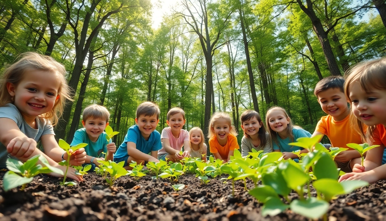 Children actively participating in a science and nature camp, engaging with nature and learning