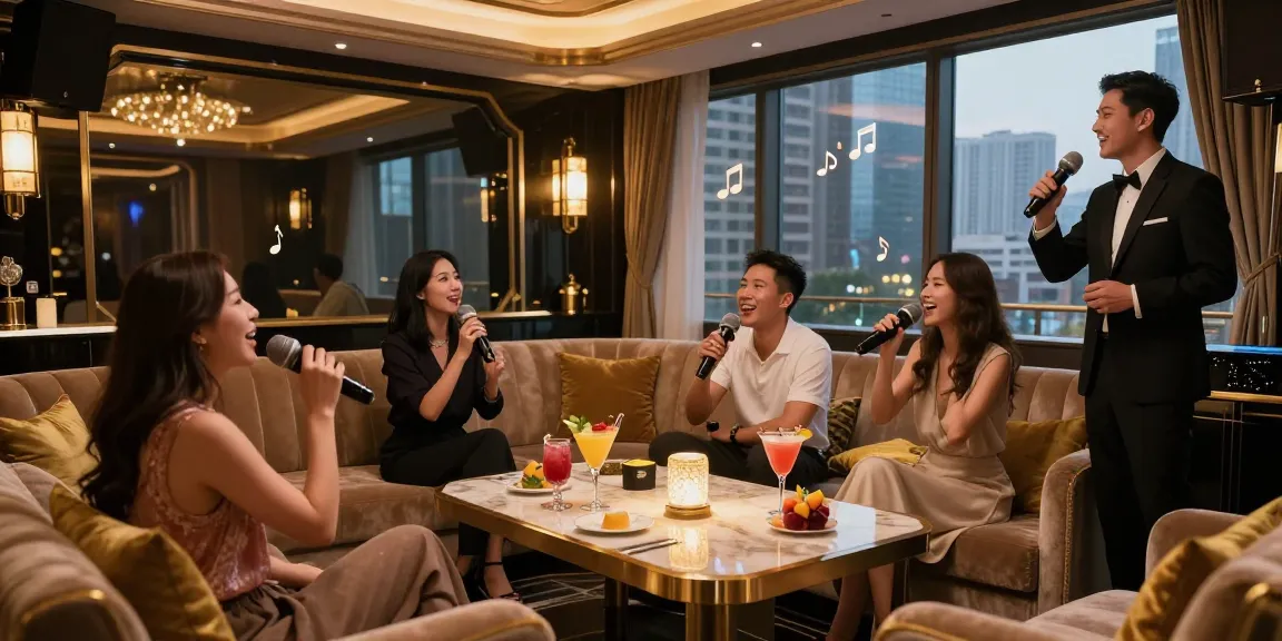 강남쩜오에서 고급스러운 노래방의 품격 있는 분위기를 즐기는 고객들