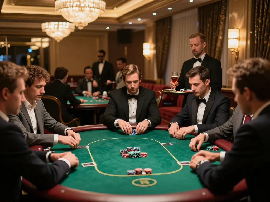 Players engaging in high-stakes poker at Thabet Casino, showcasing a luxurious gaming atmosphere