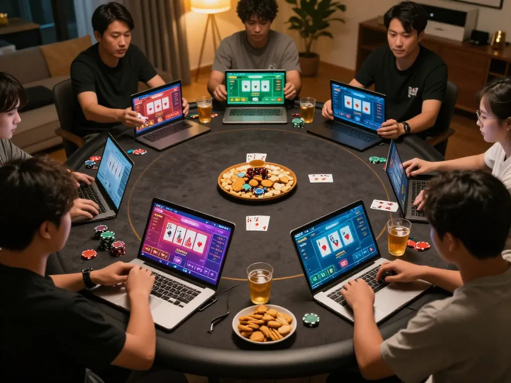 Players engaging in online poker at home, showcasing the thrill of XX88 gaming.