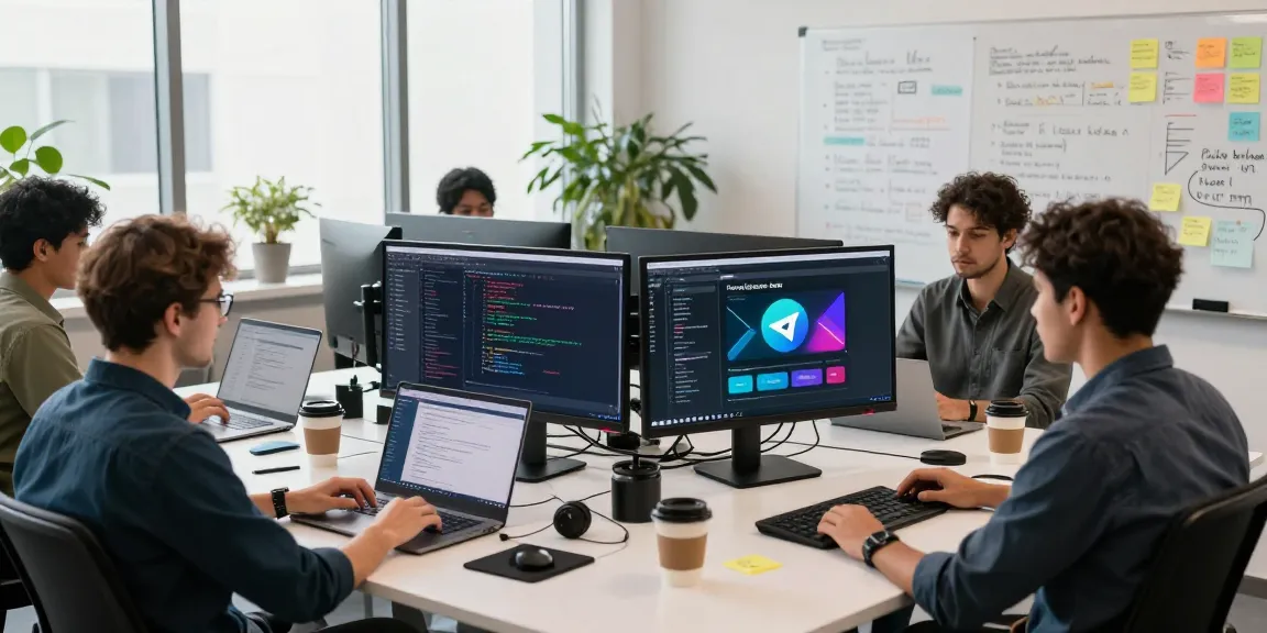 Developers collaborating on the latest Telegram app at 纸飞机中文版官网 workspace