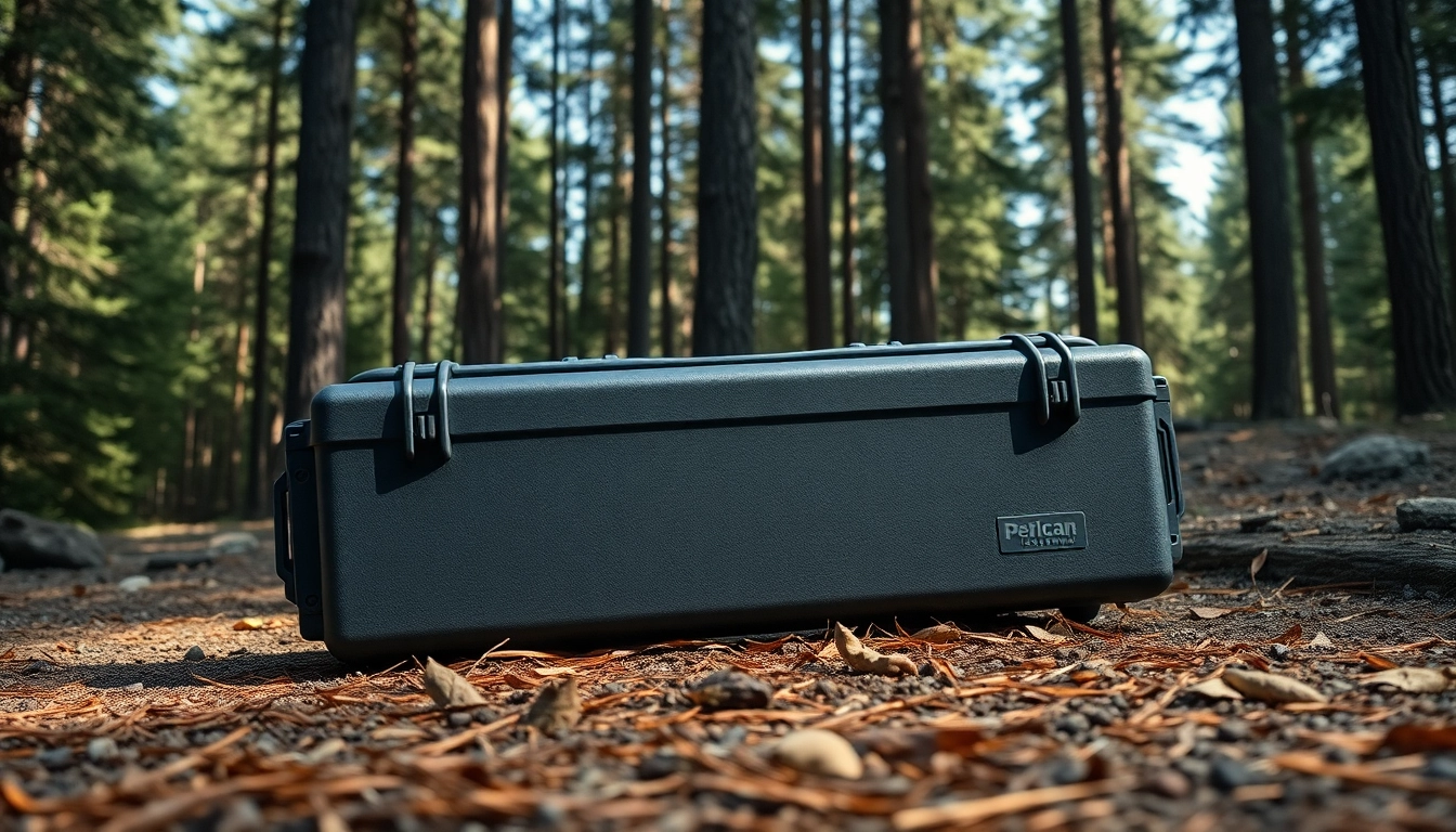 Showcase of pelican rifle case in outdoor setting, emphasizing durability and protection.